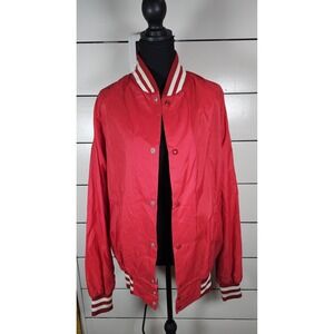 Vintage 70s-80s Windjammer Varsity Striped Style Jacket Button Up Red  LARGE USA